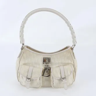 Dior White Leather Nylon Handbag Shoulder Bag Tote Bag (Pre-Owned)