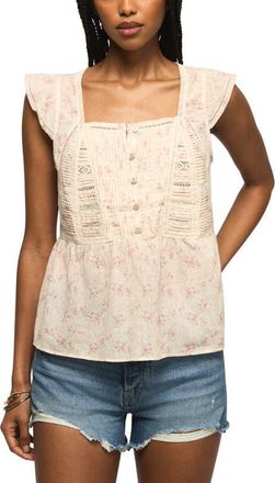 Lucky Brand Lace Inset Pintuck Flutter Sleeve Cotton Button-Up Shirt in Rose Multi at Nordstrom, Size X-Small