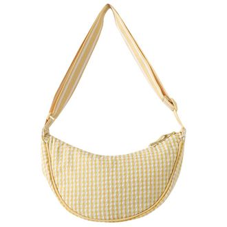 Generic Plaid Nylon Crossbody Bag Lightweight Crescent Bag Handbag for Women (Yellow)