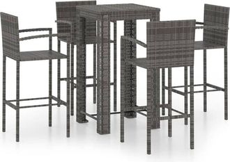 vidaXL 5 Piece Outdoor Bar Set with Armrest Poly Rattan Grey Vidaxl