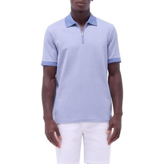 Bugatchi Contrast Trim Zip Polo in Cobalt at Nordstrom Rack, Size Xx-Large