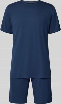 Schiesser Pyjama mit Logo in Marine, Gr&ouml;&szlig;e 48