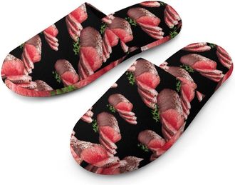 Generic Sliced Rare Roast Beef Mens Cozy Memory Foam Slippers Warm Cotton House Shoes Comfy Slipper for Indoor Outdoor