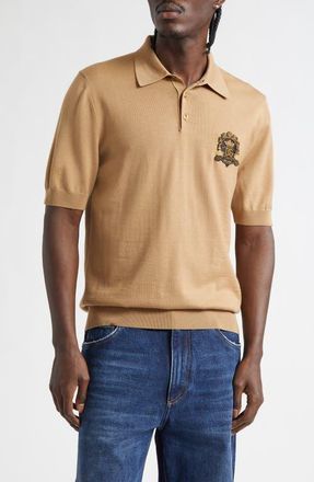 Dolce & Gabbana Logo Patch Virgin Wool Polo in Beige Medio at Nordstrom, Size 42 Us