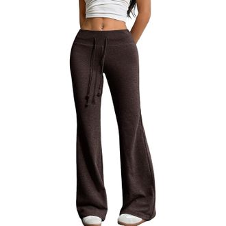Generic Women Yoga Pants, Womens Exercise Pants Drawstring High Waisted Fashion Casual Wide Leg Leggings, Womens Flared Trousers. (Coffee,S)