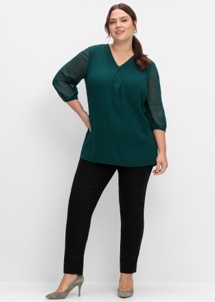 Sheego Longbluse SHEEGO, Damen, Gr. 40, gr&uuml;n (tiefgr&uuml;n), 100% Polyester, unifarben, V-Ausschnitt, Blusen Longbluse