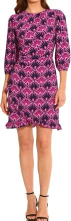 Maggy London Quarter Sleeve Ruffle Hem Dress In Berry
