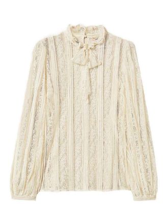 Twinset Ivory Lace Blouse With Lavallire Collar