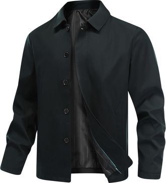 AlltheMen Mens Lightweight Casual Jacket Classic Loose Fit Lapel Button Coat Solid Color Green XXL