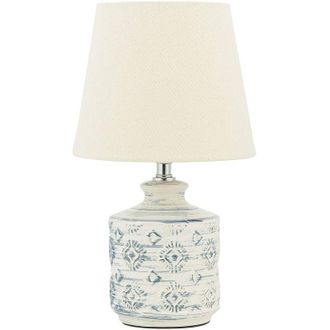 Beliani L&aacute;mpara De Mesa De Cer&aacute;mica Beige Claro Azul Claro 35 Cm Pantalla De Tela Rosanna