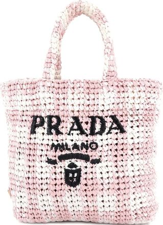 Prada Borsa tote piccola in rafia con logo - Multicolore