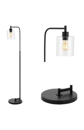 Jonathan Y Designs Axel Modern 60 Iron/Seeded Glass Farmhouse Industrial LED Floor Lamp, Black at Nordstrom