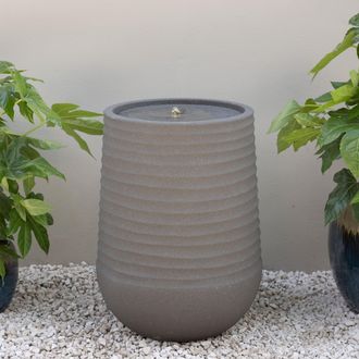 PRIMROSE Mares Ridged Outdoor Water Feature with LED Lights 53cm in Grey