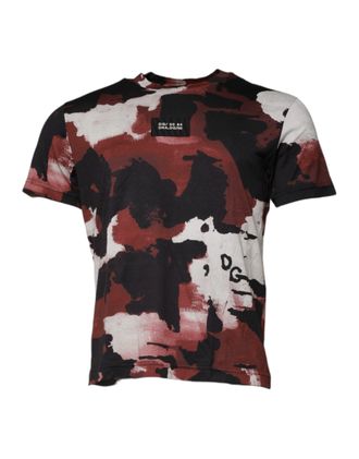 Dolce & Gabbana Mens Abstract Print Tshirt - Dark Red Cotton - Size EU 46 (Mens)