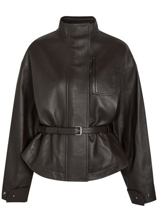 Jacquemus Le Blouson Ciro Belted Leather Jacket - Dark Brown - 34 (UK6 / XS)