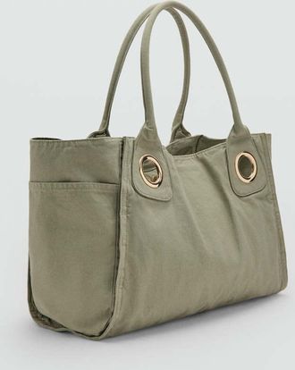 Mango Borsa canvas eyelets verde acqua - Donna - Taglia unica - MANGO