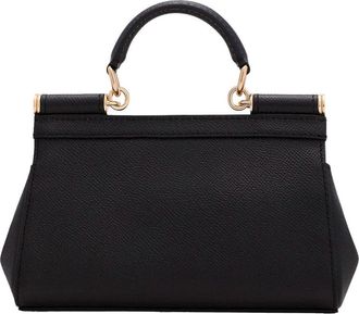 Dolce & Gabbana Womens Handbag Sicily Small Black Grained Leather Handbags Hand Bags