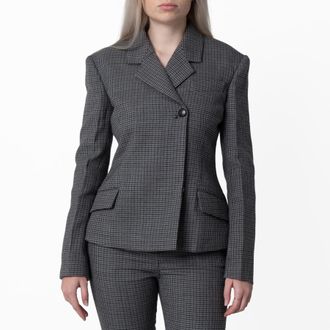 Ferragamo Micro Houndstooth Double Breasted Blazer, Brand Size 46 ( US Size 12 )