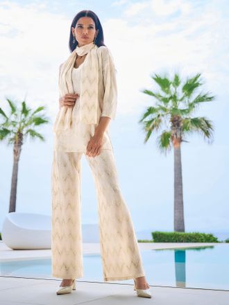 Heine 3/4-Arm-Shirt HEINE T-Shirt, Damen, Gr. 34, champagner, goldfarben, bedruckt, 97% Polyester, 3% Elasthan, bedruckt, gemustert, mehrfarbig, V-Ausschnit