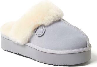 Dearfoams Fireside Melton Genuine Shearling Platform Scuff Slipper in Sleet at Nordstrom, Size 10