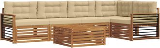 vidaXL Conjunto De Sof&aacute;s De Exterior 6 Uds. Natural Y Beige Vidaxl