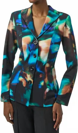 Joseph Ribkoff Abstract Print Long Sleeves Fitted Blazer In Black/multi