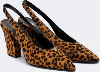 Prada Leopard-print calf hair slingback pumps