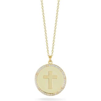 Sphera Milano 14K Gold Plated Cubic Zirconia Cross Medallion Pendant Necklace at Nordstrom Rack