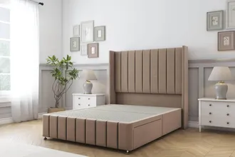 Sloomy Melbourne Plush Divan Base 2 Drawers -54 Wingback 12 Footboard in Taupe | Size: King