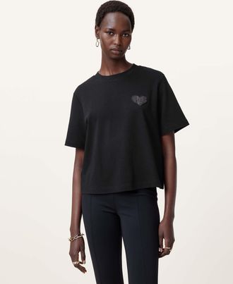 AllSaints Womens Cotton Lover Lisa Embroidered T-Shirt, Size: XS