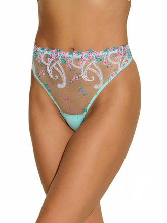 Cosabella Sanika Mid-Rise Sheer Thong Panties In Addy Green