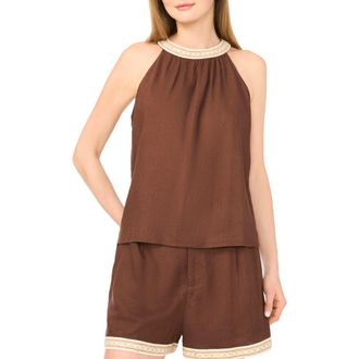 Parker Beaded Trim High Neck Woven Top in Shaved Chocolate at Nordstrom Rack, Size X-Small