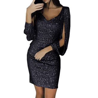 Generic Sequin Dresses for Women UK Long Sleeve Sparkly Dress Curve-Wrap Dresses for Women UK Party Club Bodycon Dress Ladies Cocktail Dresses Pencil Dress Gi