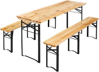 Oviala Mesa de brasserie y 2 bancos plegables de madera de 180 cm