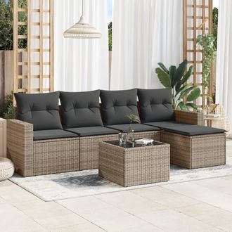 vidaXL Set De Muebles De Jard&iacute;n 6 Pzas Y Cojines Rat&aacute;n Sint&eacute;tico Gris Vidaxl