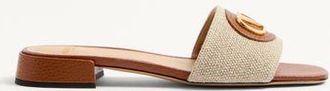 Valentino Garavani Vlogo Signature Slide Sandal In Canvas 20Mm Woman NATURAL/SADDLE BROWN 35.5