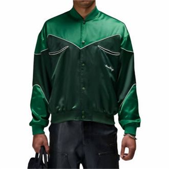 Criminal Damage Western Satin Bomber Jacket In Emerald