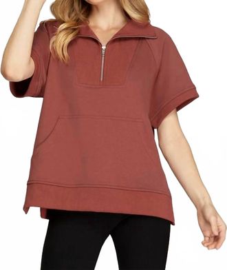 She + Sky Brickyard French Terry Top In Red