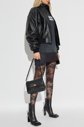 Balenciaga Leather Bomber Jacket, Womens, Black