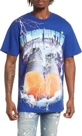 Billionaire Boys Club Thrusters T-Shirt Men Blue Graphic Print Oversized FROG441