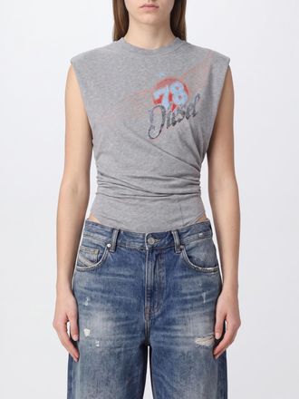 Diesel Sleeveless Draped Cotton Bodysuit with Graphic Print