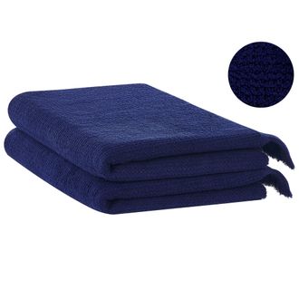 Beliani Beliani - Conjunto De 2 Toallas De Algod&oacute;n Azul Marino Rizo Textura Borlas Ba&ntilde;o Atiu