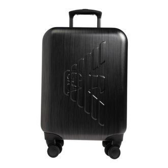 Emporio Armani Koffer met logo-reli&euml;f - Heren - Handbagage koffer - Zwart - ONE Size - Polyester - Koffers