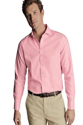 CHARLES TYRWHITT Non-Iron Clifton Weave Cutaway Slim Fit Shirt Double Cuff in Pink at Nordstrom, Size 15.5