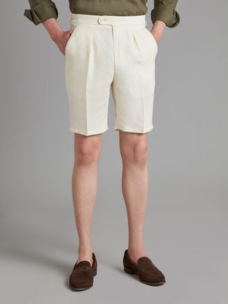 Oliver Brown Pleated Shorts - Stone Linen