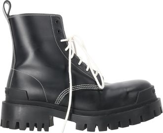 Balenciaga Pre-owned Womens Stivaletti Strike Lace Up Boots in Black Leather - Size EU 38