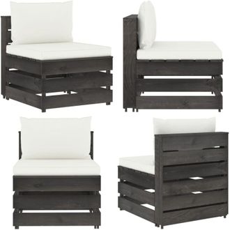 vidaXL Divano Centrale Modulare con Cuscini in Legno Impregnato Grigio - Divano centrale - Poltrona da giardino