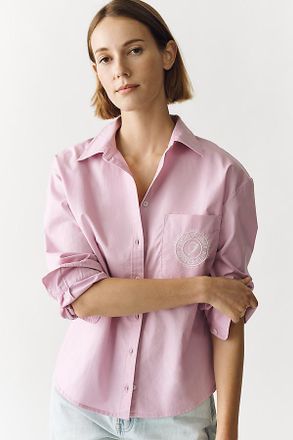 Maeve Shrunken Bennet 100% Cotton Embellished Buttondown Shirt