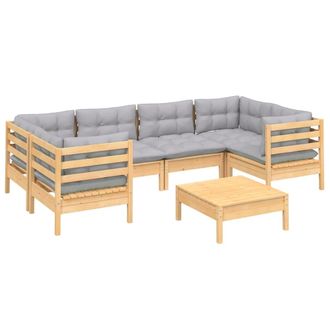 vidaXL Juego De Muebles De Jard&iacute;n 7 Pzas Y Cojines Madera De Pino Gris Vidaxl