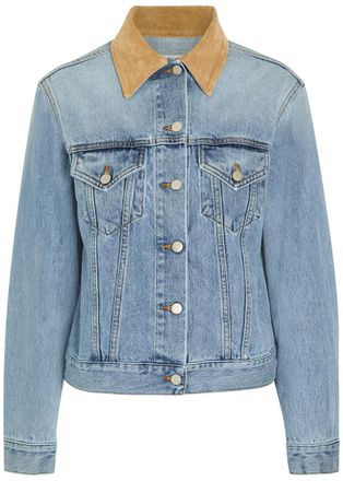 R&oacute;he Suede Collar Denim Jacket - Light Blue - 34 (UK6 / XS)